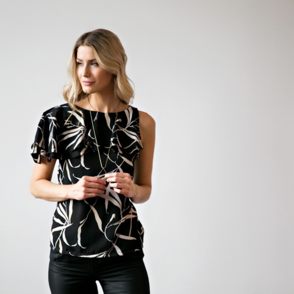 3/30 or 2/$25  HP Black and white One shoulder top